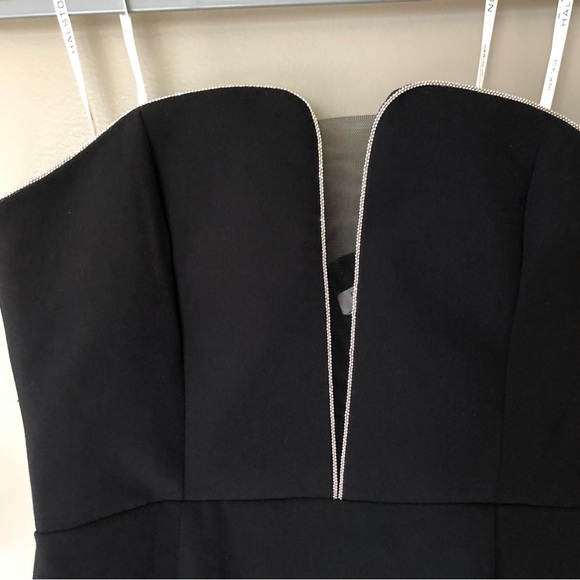 HALSTON HERITAGE Black + Silver Strapless Deep V Formal Maxi Gown Dress Size 6 - Picture 5 of 11